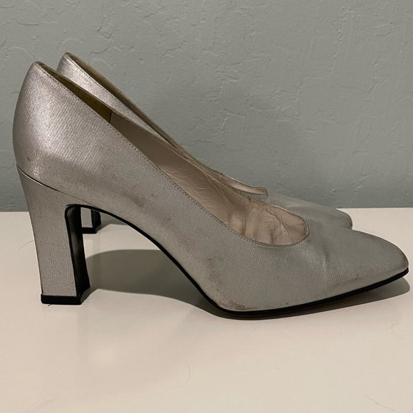 Stuart Weitzman Silver Satin Pumps 8 - Picture 3 of 9